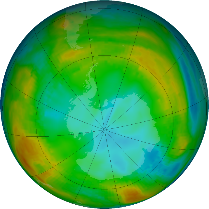 Antarctic ozone map for 25 July 1980